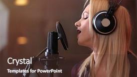  Presentation with recording studio - PPT layouts featuring young woman recording a song background and a tawny brown colored foreground