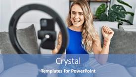  Presentation with makeup - PPT theme with young-woman-recording-makeup-tutorial background and a teal colored foreground