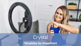  Presentation with recording - Slide deck consisting of young-woman-recording-makeup-tutorial background and a teal colored foreground