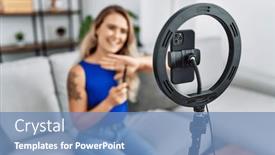  Presentation with recording - Slide set consisting of young-woman-recording-makeup-tutorial background and a teal colored foreground