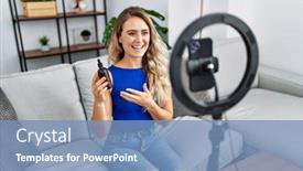  Presentation with home care - Presentation featuring young-woman-recording-skin-care background and a teal colored foreground