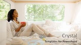  Presentation with sensuality woman black angel relaxing - Amazing slide deck having young-woman-relax-in-bed backdrop and a soft green colored foreground