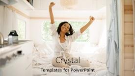  Presentation with camping - Cool new PPT layouts with young-woman-relax-in-bedroom backdrop and a lemonade colored foreground