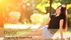  Presentation with green beauty - Cool new slide deck with young-woman-relax backdrop and a yellow colored foreground