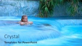  Presentation with hot springs - Amazing PPT theme having young woman relaxing at natural spa with waterfalls and hot springs at saturnia thermal baths grosseto tuscany italy backdrop and a light blue colored foreground