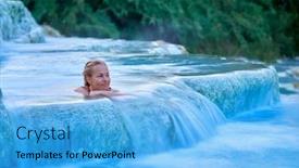  Presentation with hot springs - Slide deck featuring young-woman-relaxing-at-natural background and a light blue colored foreground