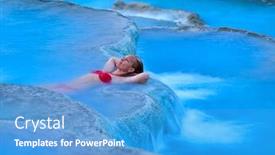  Presentation with hot springs - PPT layouts enhanced with young-woman-relaxing-at-natural background and a teal colored foreground