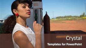  Presentation with petrol station - Audience pleasing PPT layouts consisting of young-woman-relaxing-at-petrol backdrop and a tawny brown colored foreground