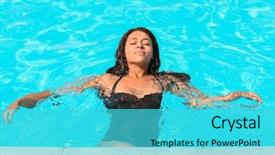  Presentation with swimming pool - Amazing slides having young woman relaxing in swimming backdrop and a cyan colored foreground