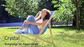  Presentation with sensuality woman black angel relaxing - Beautiful PPT theme featuring young woman relaxing on chaise backdrop and a yellow colored foreground