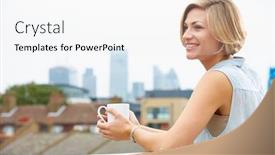  Presentation with coffee cup - Presentation enhanced with young-woman-relaxing-on-roof background and a white colored foreground
