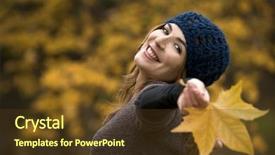  Presentation with fall season - Beautiful presentation theme featuring young woman relaxing with arms backdrop and a tawny brown colored foreground