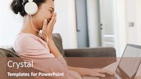 Presentation with computer room - Beautiful PPT theme featuring young-woman-relaxing backdrop and a coral colored foreground
