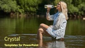  Presentation with drinking alcohol - Presentation theme with young-woman-relaxing background and a tawny brown colored foreground