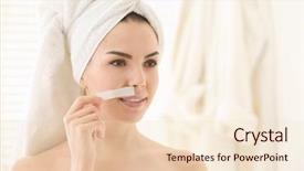  Presentation with wax - Slide set enhanced with young woman removing facial hair background and a lemonade colored foreground