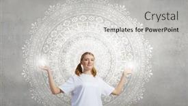  Presentation with balance - Slide set with young woman representing soul balance and meditation concept background and a light gray colored foreground