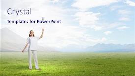  Presentation with balance - Beautiful presentation design featuring young woman representing soul balance and meditation concept backdrop and a sky blue colored foreground