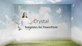  Presentation with balance - Colorful presentation theme enhanced with young woman representing soul balance and meditation concept backdrop and a light gray colored foreground