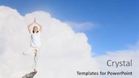  Presentation with balance - Amazing PPT theme having young woman representing soul balance and meditation concept backdrop and a sky blue colored foreground