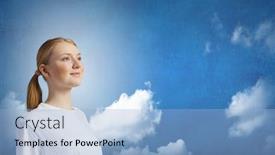  Presentation with balance - Presentation design enhanced with young woman representing soul balance and meditation concept background and a light blue colored foreground