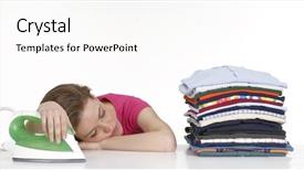  Presentation with endangered snow leopard resting - Theme with young woman resting after ironing background and a  colored foreground