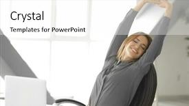  Presentation with diversity in the workplace - Presentation theme with young woman resting at workplace background and a white colored foreground