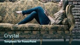  Presentation with baroque - Slides having young woman resting on baroque design sofa using tablet computer side view background and a ocean colored foreground