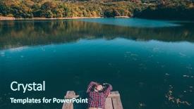  Presentation with peer - Amazing PPT theme having young woman resting on peer backdrop and a ocean colored foreground