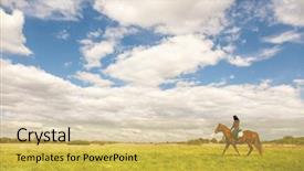  Presentation with horse riding - Slide deck with young woman riding a horse background and a yellow colored foreground