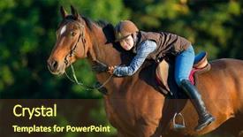  Presentation with horse riding - Presentation theme consisting of young woman riding a horse background and a tawny brown colored foreground
