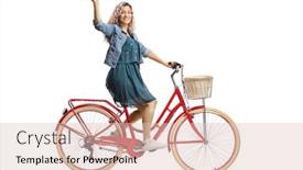  Presentation with bicycle - Cool new presentation design with young-woman-riding-a-red backdrop and a lemonade colored foreground