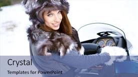  Presentation with riding jetski - Presentation design enhanced with young woman riding a snowmobile background and a ocean colored foreground