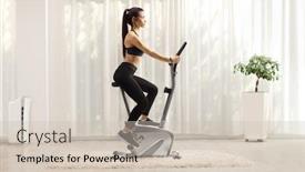  Presentation with stationary - PPT layouts enhanced with young-woman-riding-a-stationary background and a soft green colored foreground