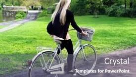  Presentation with bike - Cool new PPT layouts with young-woman-riding-bike-cross backdrop and a gray colored foreground