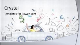  Presentation with car - Slide set with young woman riding car made background and a white colored foreground