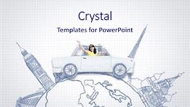  Presentation with cartoon - Presentation consisting of young woman riding car made background and a sky blue colored foreground