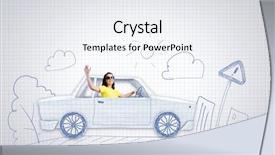  Presentation with car - Beautiful presentation theme featuring young woman riding car made backdrop and a  colored foreground