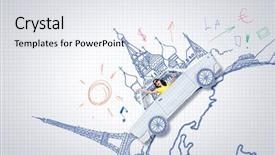  Presentation with cartoon - Presentation consisting of young woman riding car made background and a sky blue colored foreground