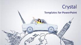  Presentation with cartoon - Slide set with young woman riding car made background and a  colored foreground