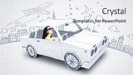  Presentation with cartoon - Colorful slides enhanced with young woman riding car made backdrop and a sky blue colored foreground