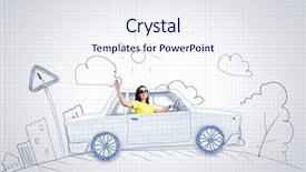  Presentation with car - Theme enhanced with young woman riding car made background and a  colored foreground