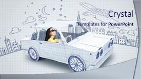  Presentation with cartoon - Presentation featuring young woman riding car made background and a sky blue colored foreground