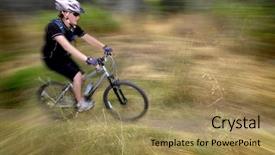  Presentation with wilderness - Presentation consisting of young woman riding mountain bike in wilderness background and a coral colored foreground