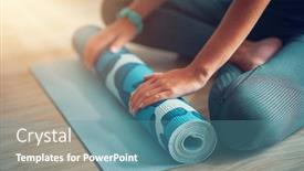  Presentation with yoga - Presentation theme with young-woman-rolling-yoga-mat background and a teal colored foreground