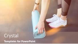  Presentation with exercise mat - Audience pleasing slide deck consisting of young woman rolls yoga mat on after wellness exercise backdrop and a coral colored foreground