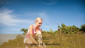  Presentation with woman runner - Colorful presentation enhanced with young woman runner preparing for training sport collection backdrop and a gold colored foreground