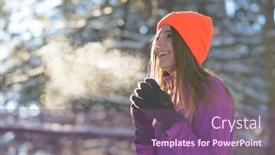  Presentation with woman runner - Beautiful PPT layouts featuring young woman runner smiling in the beautiful winter forest at sunny frosty day active lifestyle and sport concept backdrop and a violet colored foreground