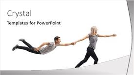  Presentation with man woman - Cool new presentation theme with young-woman-running-and-pulling backdrop and a white colored foreground