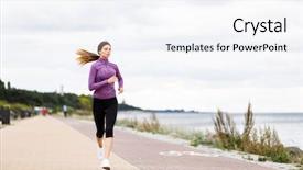  Presentation with health woman running female runner - Audience pleasing presentation theme consisting of young woman running at seaside backdrop and a sky blue colored foreground