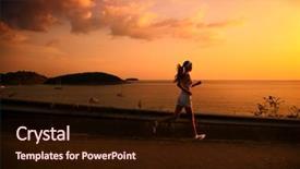  Presentation with health woman running female runner - Slide set with young woman running at sunset background and a wine colored foreground